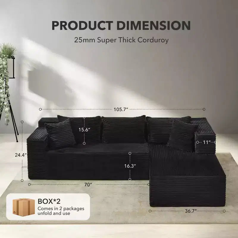 106 Modular Cloud Sectional, 3-Seat L-Shape Sofa with Oversized Chaise, Memory-Foam Deep Seat, Tool-Free Setup