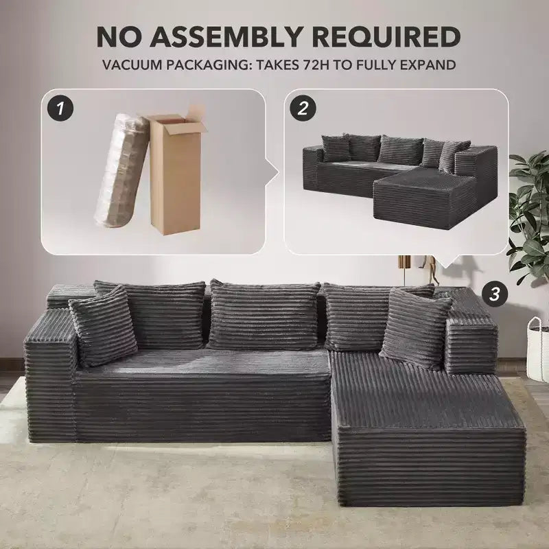 106 Modular Cloud Sectional, 3-Seat L-Shape Sofa with Oversized Chaise, Memory-Foam Deep Seat, Tool-Free Setup