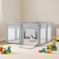 Parque de Juegos Extra Grande para Bebés de 200x178cm, Corral Plegable con Puerta de Cremallera y Malla Transpirable, Gris