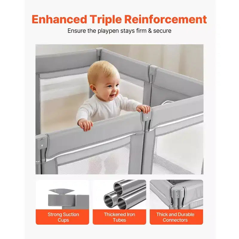 Parque de Juegos Extra Grande para Bebés de 200x178cm, Corral Plegable con Puerta de Cremallera y Malla Transpirable, Gris