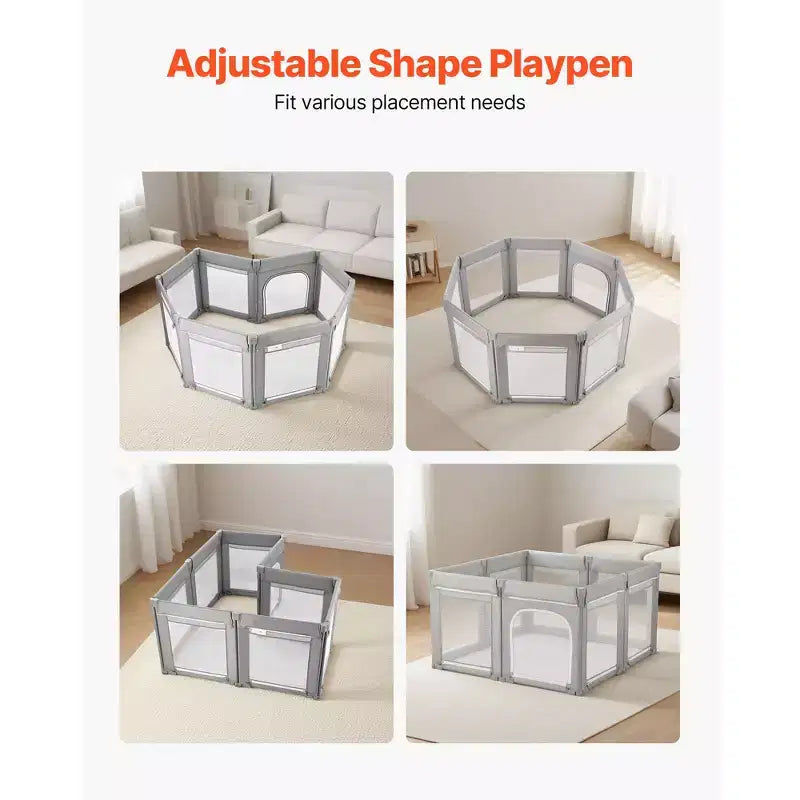 Parque de Juegos Extra Grande para Bebés de 200x178cm, Corral Plegable con Puerta de Cremallera y Malla Transpirable, Gris