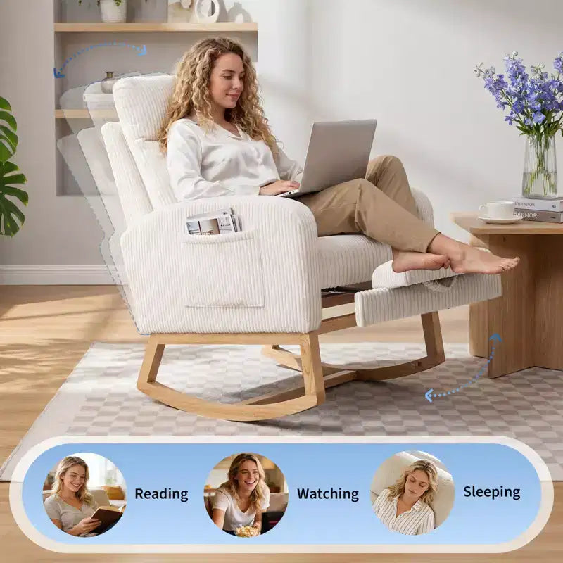 Rocking Chair Nursery,Nursing Rocking Chairs with Foot Rest,Comfortable Rocker Recliner with Side Pocket,for Living Room, Bedroom