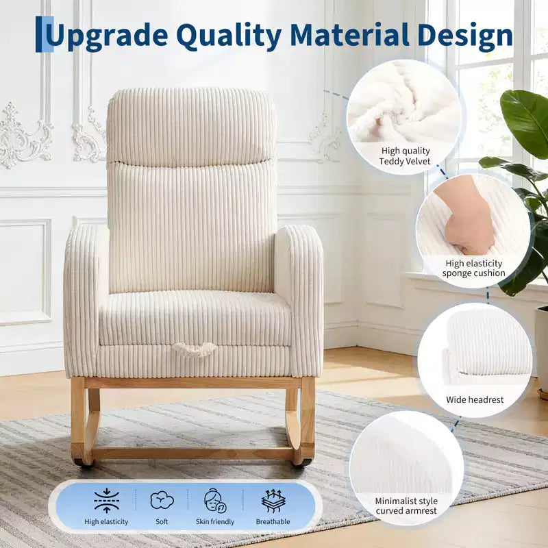 Rocking Chair Nursery,Nursing Rocking Chairs with Foot Rest,Comfortable Rocker Recliner with Side Pocket,for Living Room, Bedroom