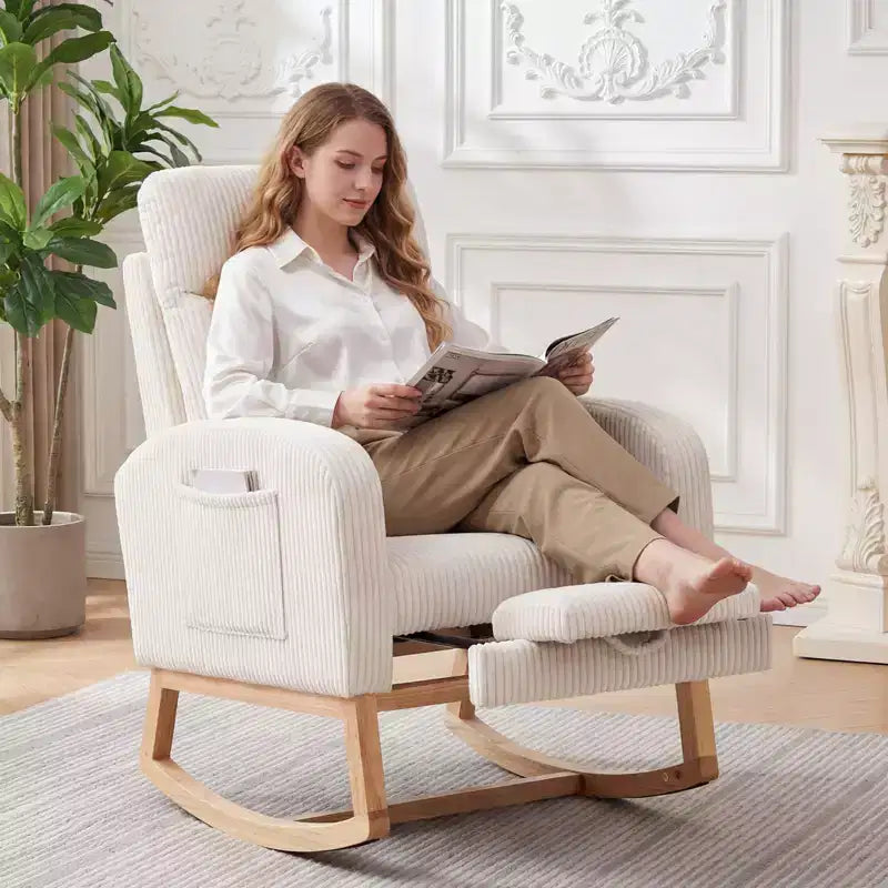 Rocking Chair Nursery,Nursing Rocking Chairs with Foot Rest,Comfortable Rocker Recliner with Side Pocket,for Living Room, Bedroom