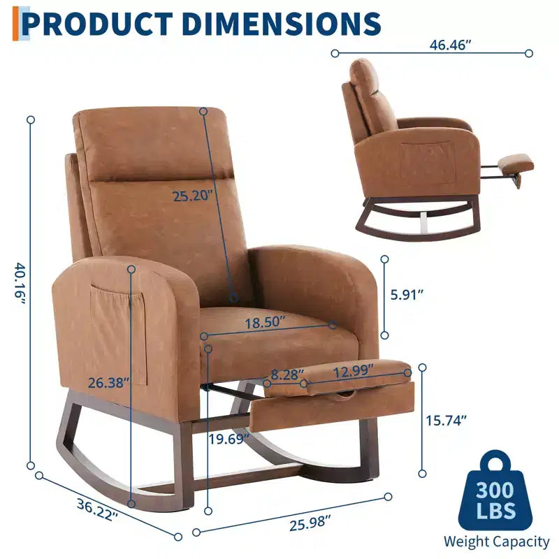Rocking Chair Nursery,Nursing Rocking Chairs with Foot Rest,Comfortable Rocker Recliner with Side Pocket,for Living Room, Bedroom