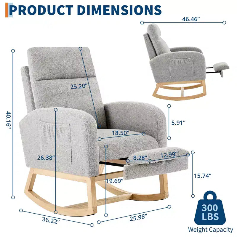 Rocking Chair Nursery,Nursing Rocking Chairs with Foot Rest,Comfortable Rocker Recliner with Side Pocket,for Living Room, Bedroom