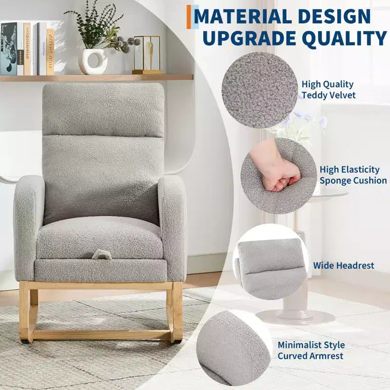 Rocking Chair Nursery,Nursing Rocking Chairs with Foot Rest,Comfortable Rocker Recliner with Side Pocket,for Living Room, Bedroom