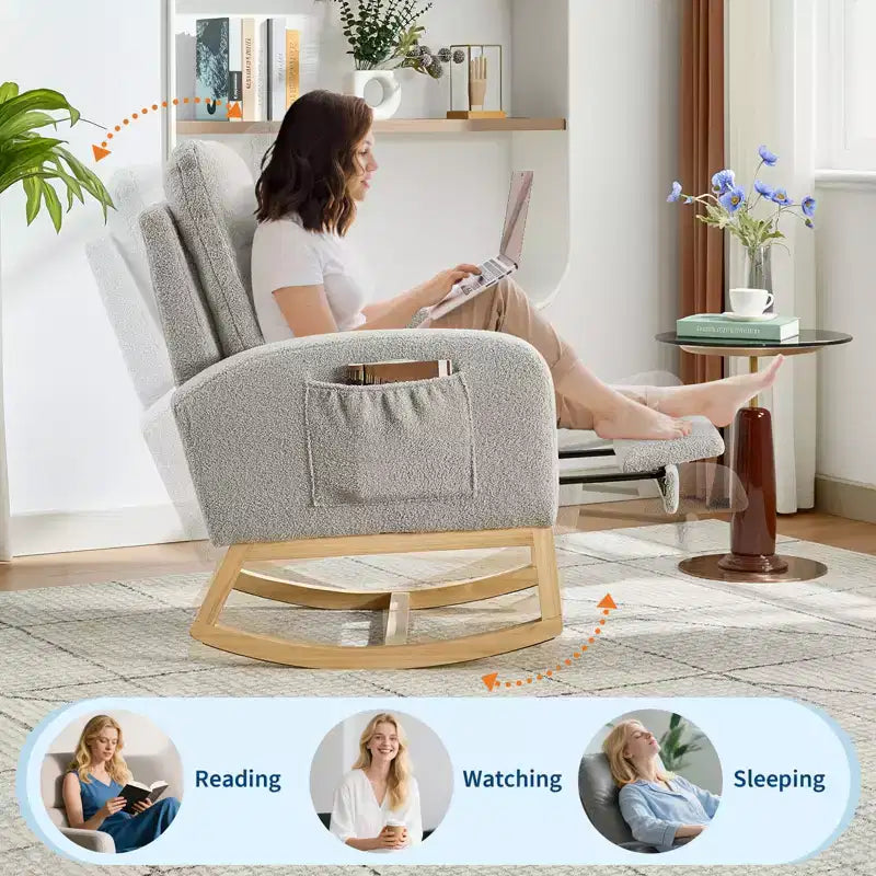Rocking Chair Nursery,Nursing Rocking Chairs with Foot Rest,Comfortable Rocker Recliner with Side Pocket,for Living Room, Bedroom