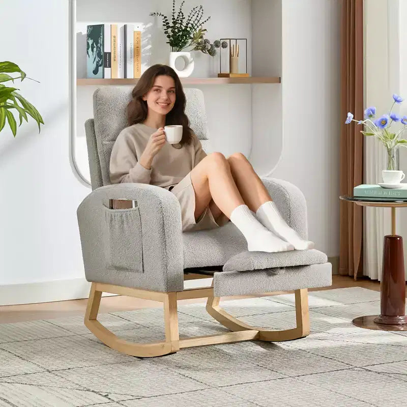 Rocking Chair Nursery,Nursing Rocking Chairs with Foot Rest,Comfortable Rocker Recliner with Side Pocket,for Living Room, Bedroom