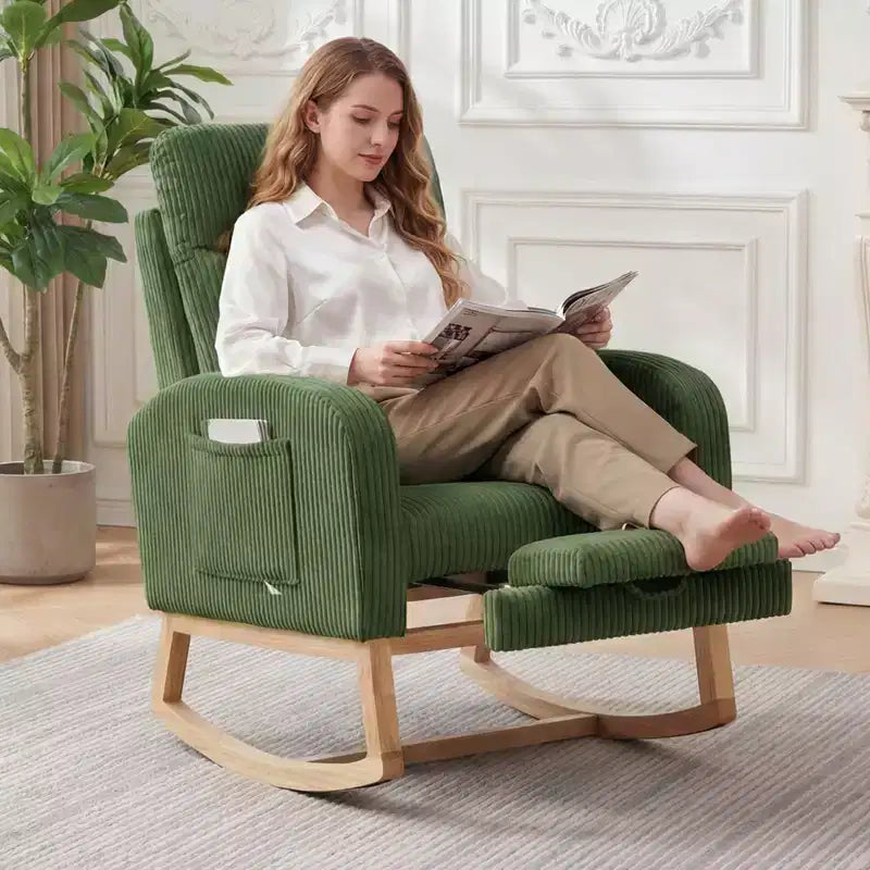 Rocking Chair Nursery,Nursing Rocking Chairs with Foot Rest,Comfortable Rocker Recliner with Side Pocket,for Living Room, Bedroom