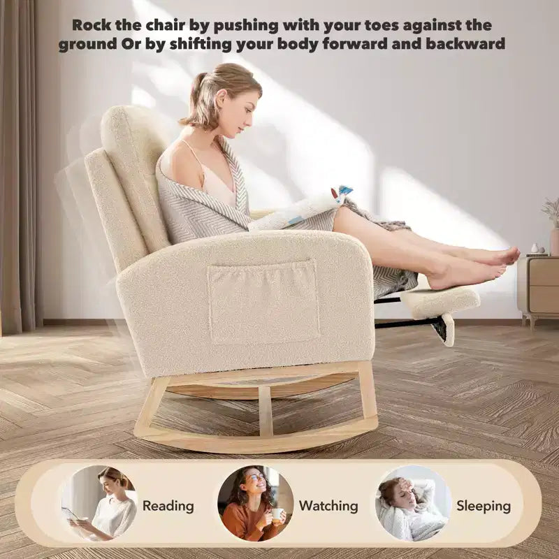 Rocking Chair Nursery,Nursing Rocking Chairs with Foot Rest,Comfortable Rocker Recliner with Side Pocket,for Living Room, Bedroom