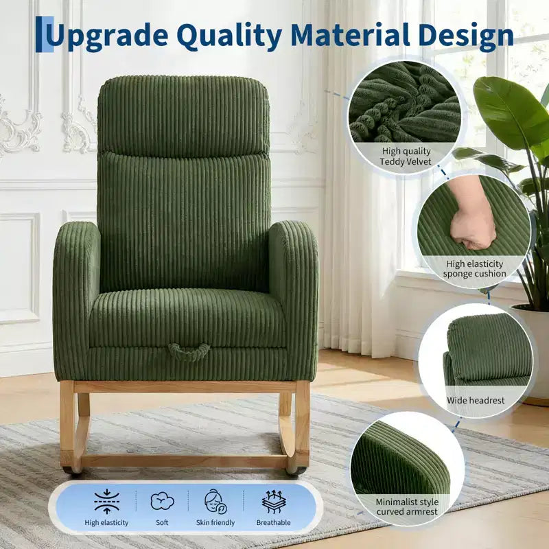 Rocking Chair Nursery,Nursing Rocking Chairs with Foot Rest,Comfortable Rocker Recliner with Side Pocket,for Living Room, Bedroom