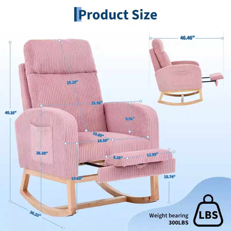Rocking Chair Nursery,Nursing Rocking Chairs with Foot Rest,Comfortable Rocker Recliner with Side Pocket,for Living Room, Bedroom
