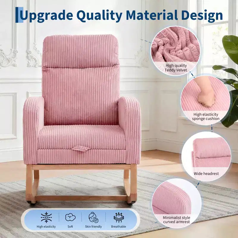 Rocking Chair Nursery,Nursing Rocking Chairs with Foot Rest,Comfortable Rocker Recliner with Side Pocket,for Living Room, Bedroom