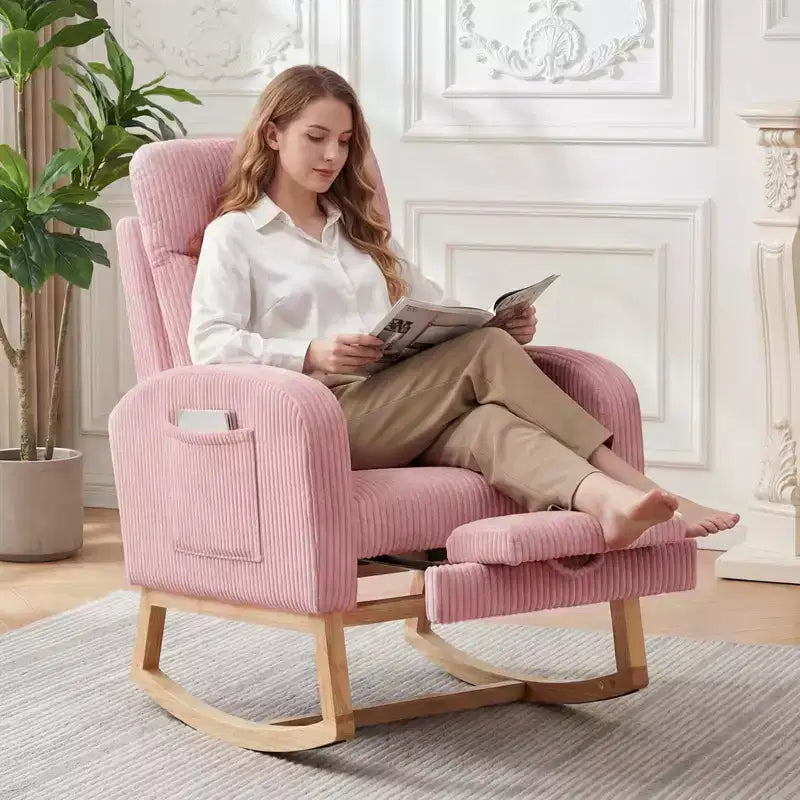 Rocking Chair Nursery,Nursing Rocking Chairs with Foot Rest,Comfortable Rocker Recliner with Side Pocket,for Living Room, Bedroom