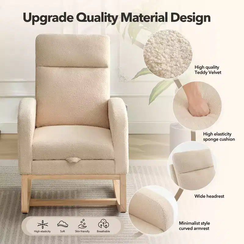 Rocking Chair Nursery,Nursing Rocking Chairs with Foot Rest,Comfortable Rocker Recliner with Side Pocket,for Living Room, Bedroom