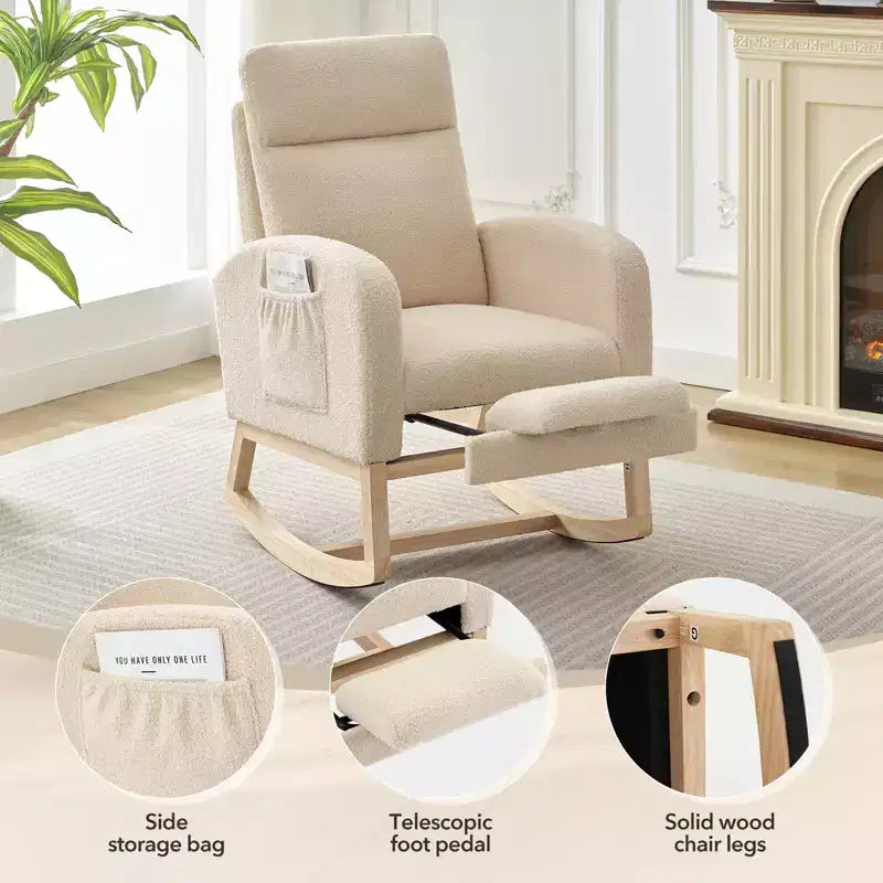 Rocking Chair Nursery,Nursing Rocking Chairs with Foot Rest,Comfortable Rocker Recliner with Side Pocket,for Living Room, Bedroom