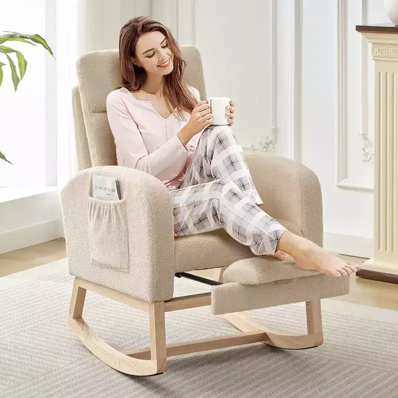 Rocking Chair Nursery,Nursing Rocking Chairs with Foot Rest,Comfortable Rocker Recliner with Side Pocket,for Living Room, Bedroom