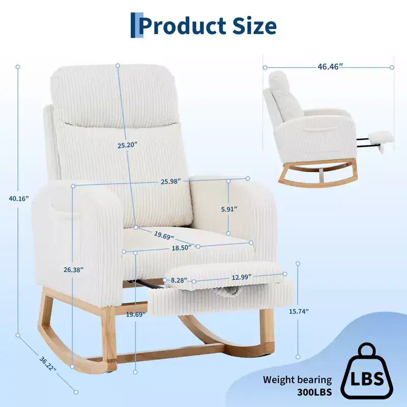 Rocking Chair Nursery,Nursing Rocking Chairs with Foot Rest,Comfortable Rocker Recliner with Side Pocket,for Living Room, Bedroom