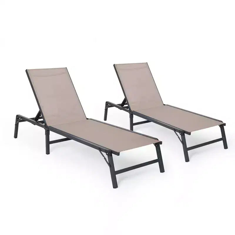 LAUSAINT HOME Pool Lounge Chairs Set, Tanning Chairs with 5-Position Adjustable Backrest, Outdoor Chaise for Pool, Beach, Patio and Backyard (2 PCS)