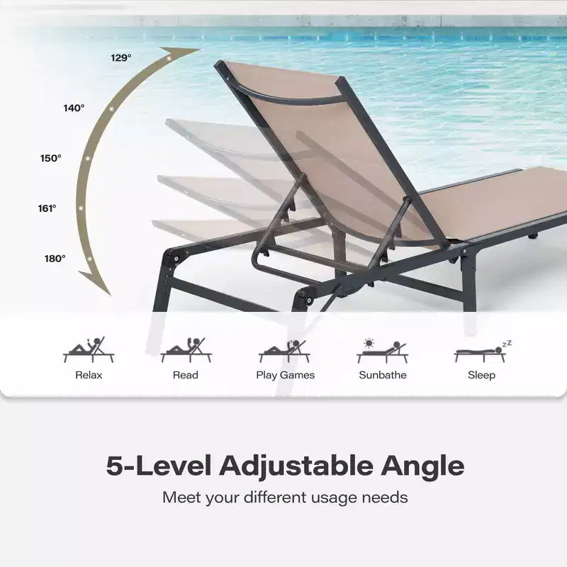 LAUSAINT HOME Juego de tumbonas para piscina, sillones para tomar el sol con respaldo ajustable en 5 posiciones, tumbona para exteriores para piscina, playa, patio y jardín (2 piezas)