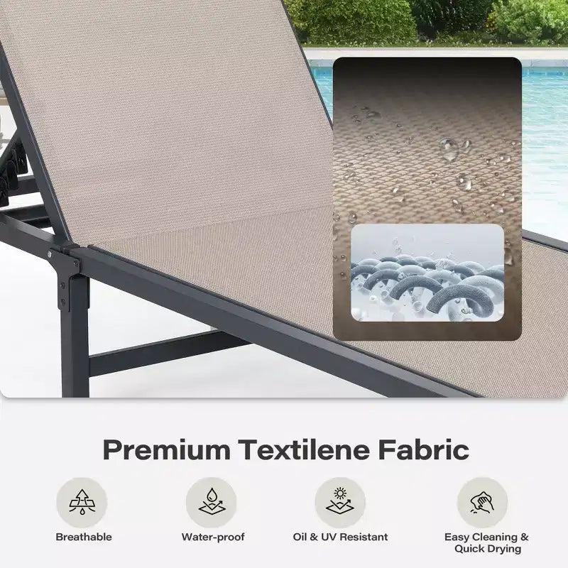 LAUSAINT HOME Juego de tumbonas para piscina, sillones para tomar el sol con respaldo ajustable en 5 posiciones, tumbona para exteriores para piscina, playa, patio y jardín (2 piezas)