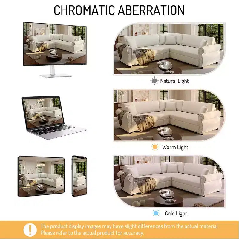 Homy Casa 88 L-Shaped Sleeper Sofa with Pull-Out Bed, Chenille Upholstery, 5-Seat, Beige