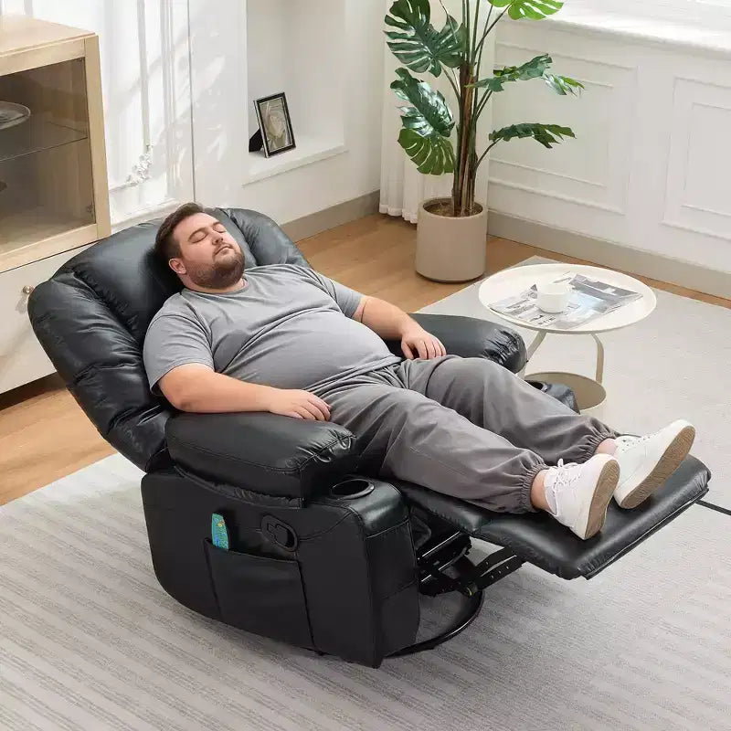360 Swivel Recliner Chair with Heat & Massage, Manual Rocker Recliner, Cup Holders & Storage Pockets, Chenille/PU Leather for Living Room & Bedroom