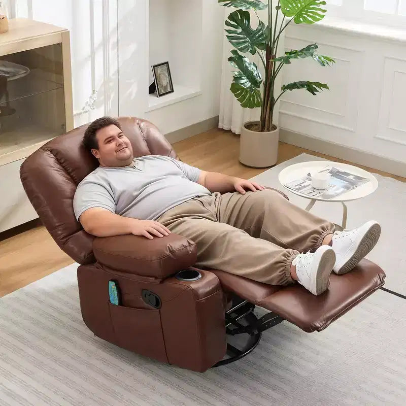 360 Swivel Recliner Chair with Heat & Massage, Manual Rocker Recliner, Cup Holders & Storage Pockets, Chenille/PU Leather for Living Room & Bedroom