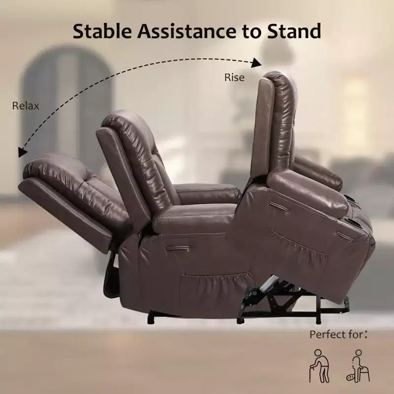 Power Recliner Chair with Heat & Massage, Ergonomic PU Leather Living Room Sofa - Tall Back, Padded Seat, Adjustable Lazy Chair