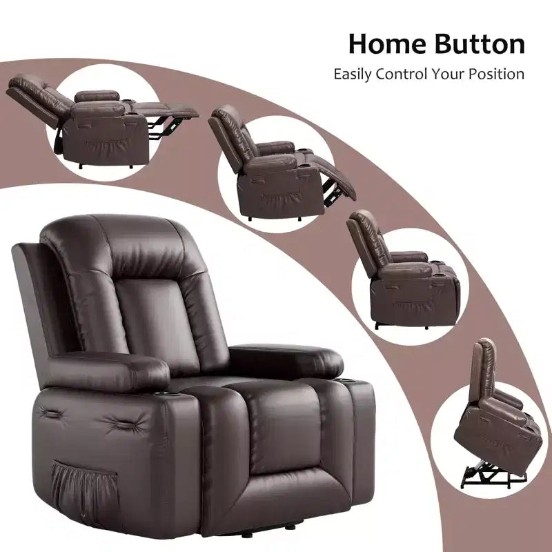 Power Recliner Chair with Heat & Massage, Ergonomic PU Leather Living Room Sofa - Tall Back, Padded Seat, Adjustable Lazy Chair