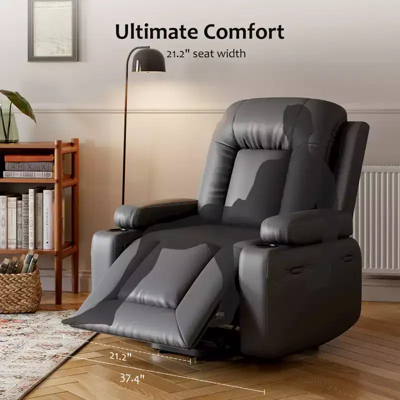 Power Recliner Chair with Heat & Massage, Ergonomic PU Leather Living Room Sofa - Tall Back, Padded Seat, Adjustable Lazy Chair