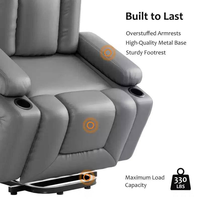 Power Recliner Chair with Heat & Massage, Ergonomic PU Leather Living Room Sofa - Tall Back, Padded Seat, Adjustable Lazy Chair