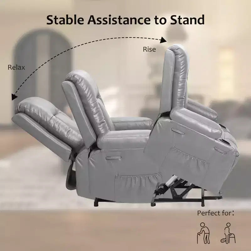 Power Recliner Chair with Heat & Massage, Ergonomic PU Leather Living Room Sofa - Tall Back, Padded Seat, Adjustable Lazy Chair