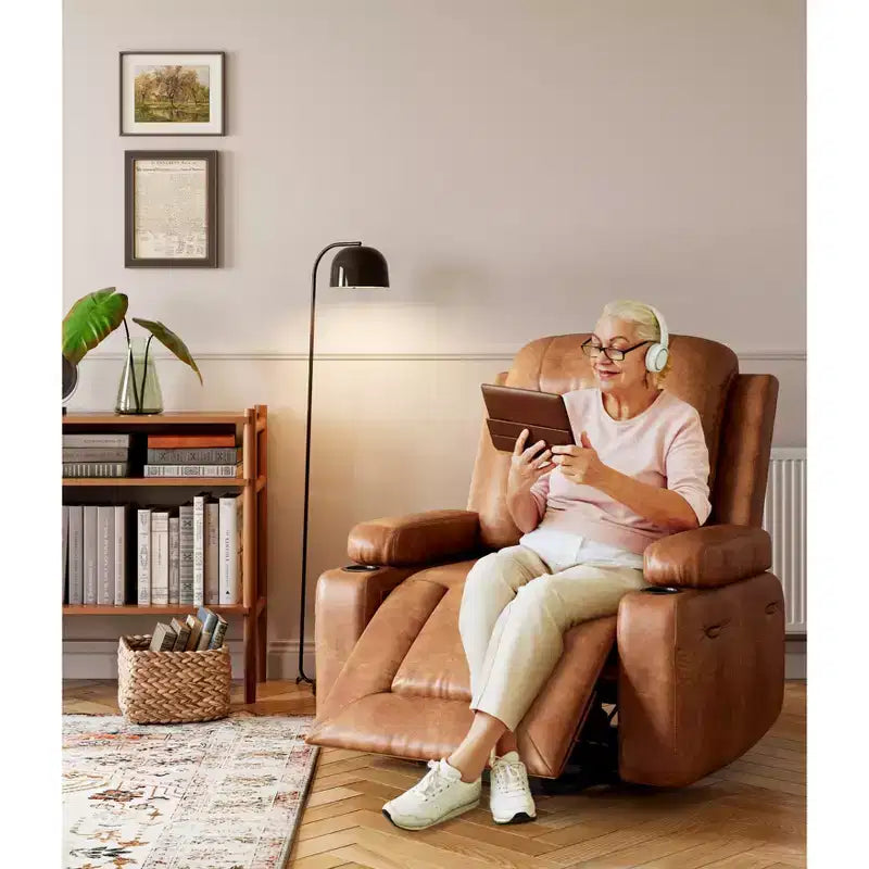 Power Recliner Chair with Heat & Massage, Ergonomic PU Leather Living Room Sofa - Tall Back, Padded Seat, Adjustable Lazy Chair