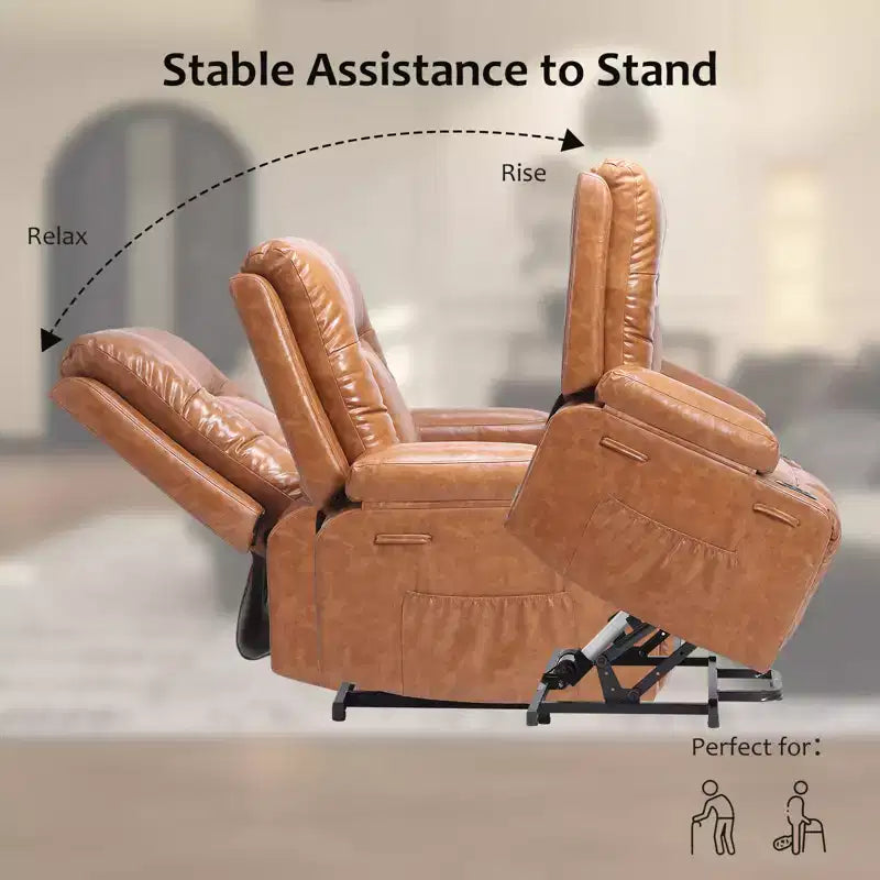 Power Recliner Chair with Heat & Massage, Ergonomic PU Leather Living Room Sofa - Tall Back, Padded Seat, Adjustable Lazy Chair