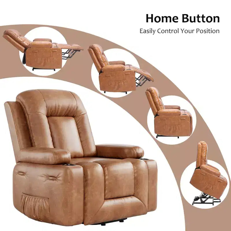 Power Recliner Chair with Heat & Massage, Ergonomic PU Leather Living Room Sofa - Tall Back, Padded Seat, Adjustable Lazy Chair