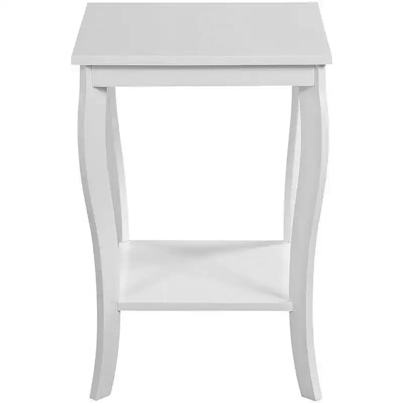 Mesa auxiliar cuadrada con tapa de madera, blanca, 2 estantes