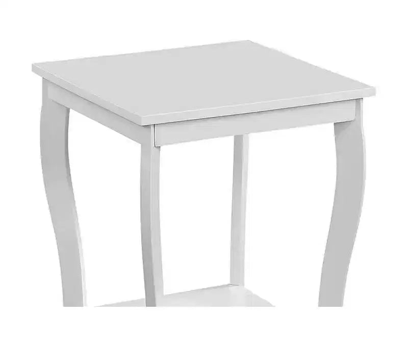Mesa auxiliar cuadrada con tapa de madera, blanca, 2 estantes