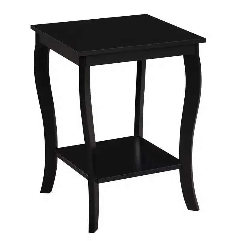 Mesa auxiliar cuadrada con tapa de madera, blanca, 2 estantes