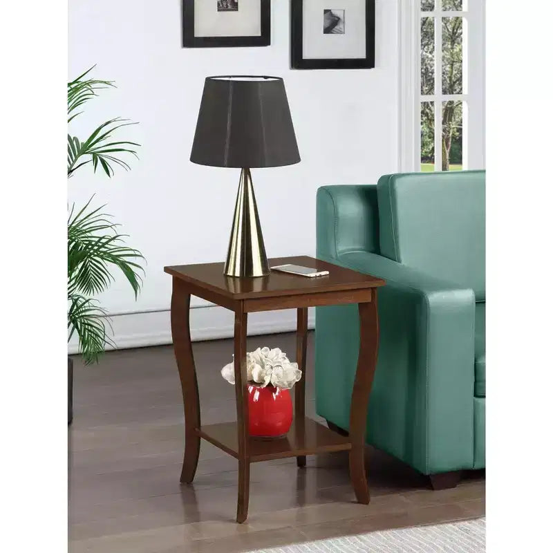 Mesa auxiliar cuadrada con tapa de madera, blanca, 2 estantes