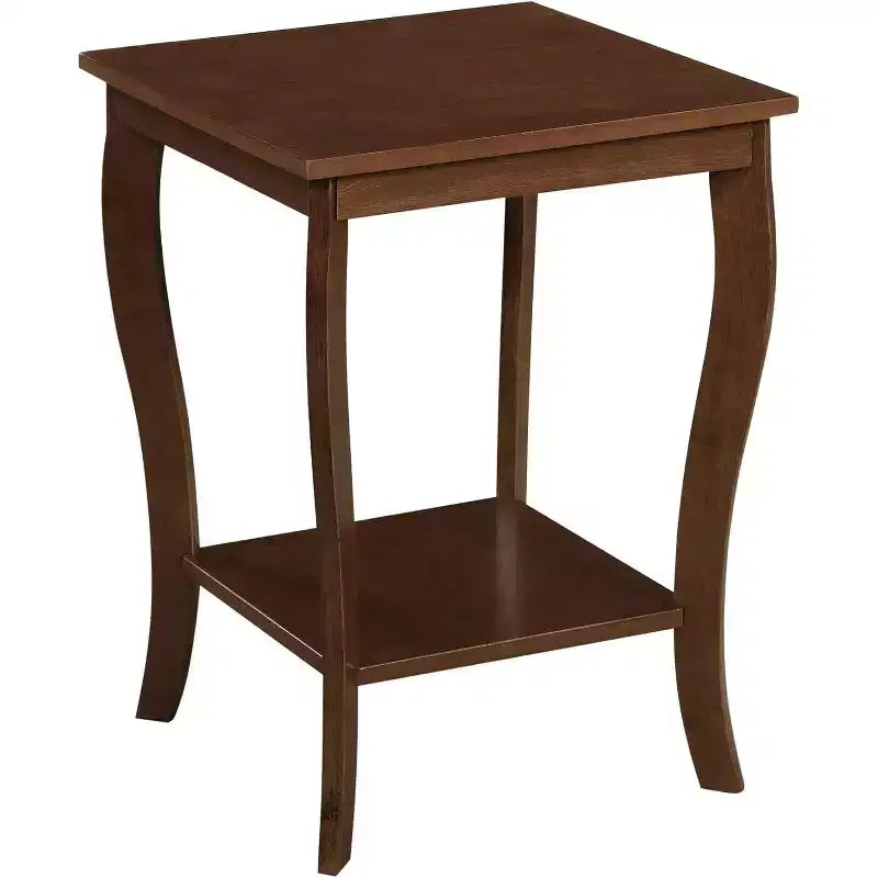 Mesa auxiliar cuadrada con tapa de madera, blanca, 2 estantes