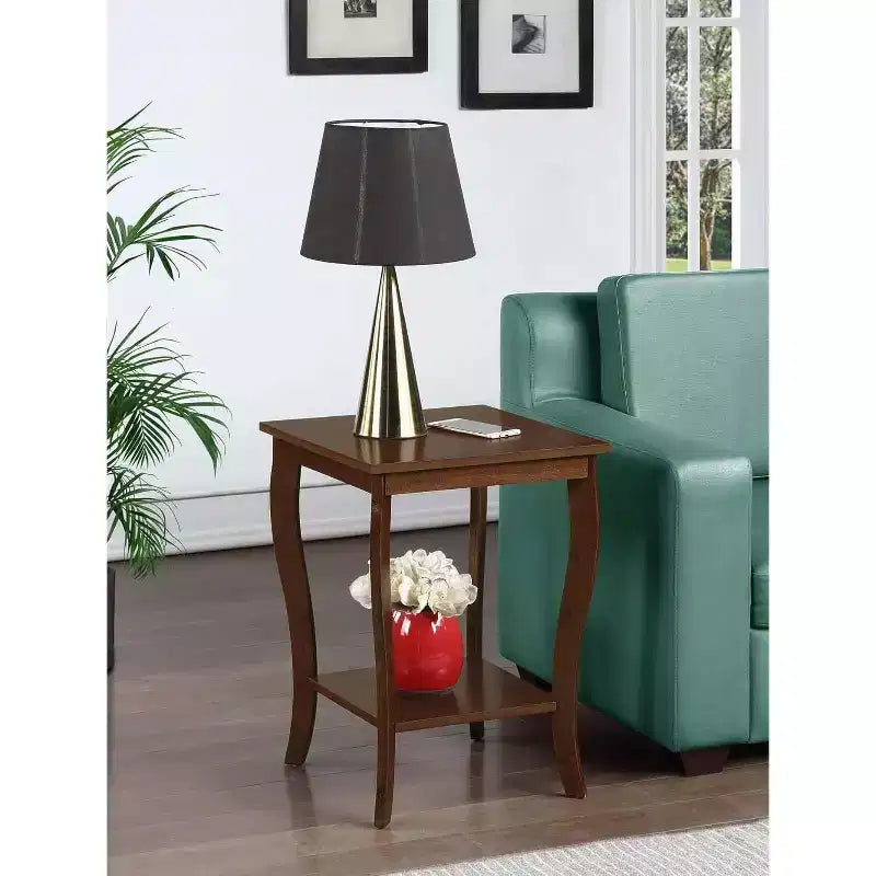 Mesa auxiliar cuadrada con tapa de madera, blanca, 2 estantes