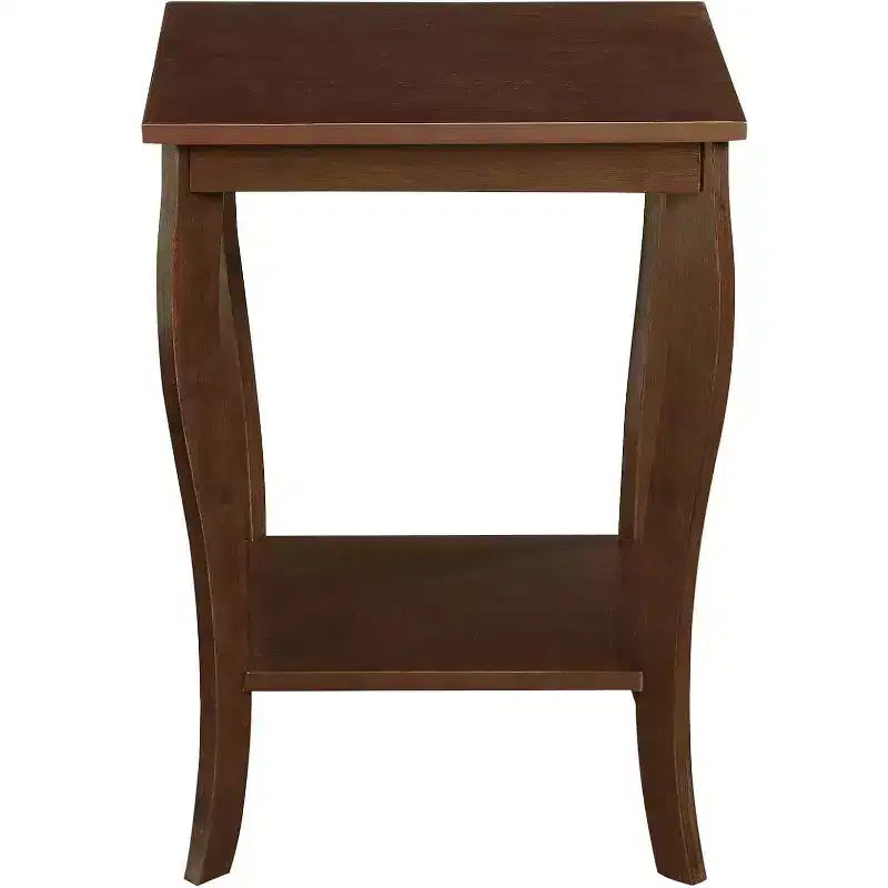 Mesa auxiliar cuadrada con tapa de madera, blanca, 2 estantes