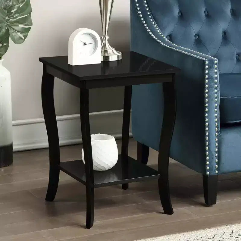 Mesa auxiliar cuadrada con tapa de madera, blanca, 2 estantes