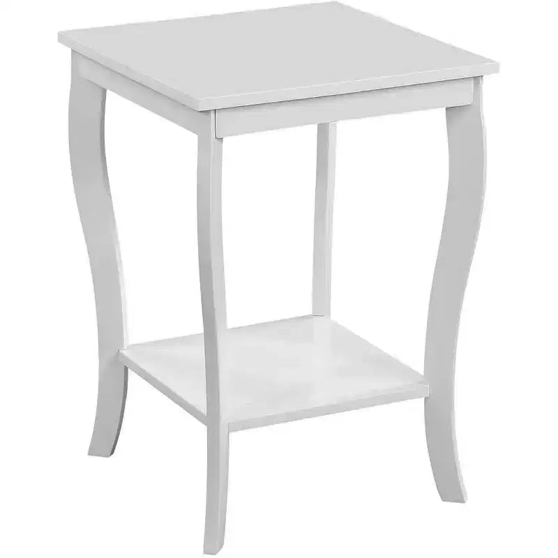 Mesa auxiliar cuadrada con tapa de madera, blanca, 2 estantes