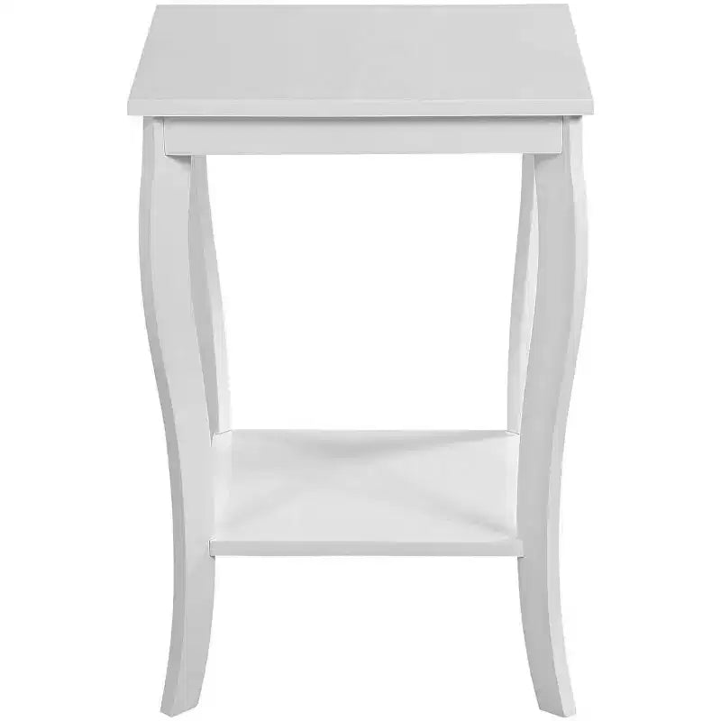 Mesa auxiliar cuadrada con tapa de madera, blanca, 2 estantes