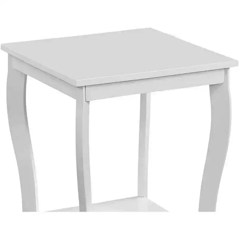 Mesa auxiliar cuadrada con tapa de madera, blanca, 2 estantes