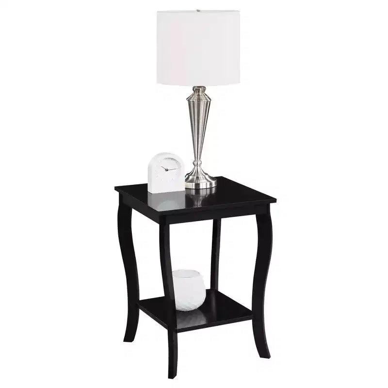 Mesa auxiliar cuadrada con tapa de madera, blanca, 2 estantes