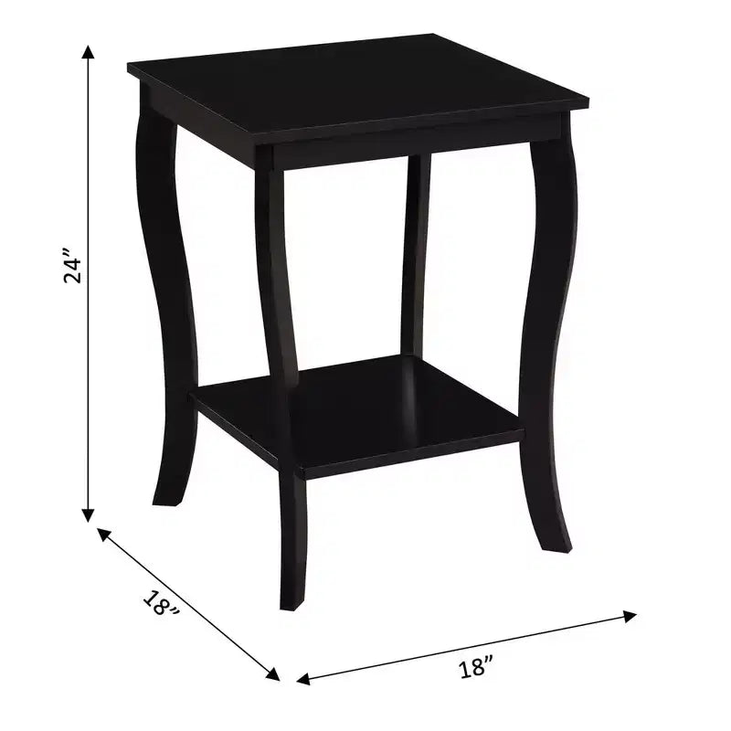 Mesa auxiliar cuadrada con tapa de madera, blanca, 2 estantes